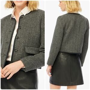 J.Crew Wool-blend Herringbone Lady Jacket Heathered Grey Herringbone